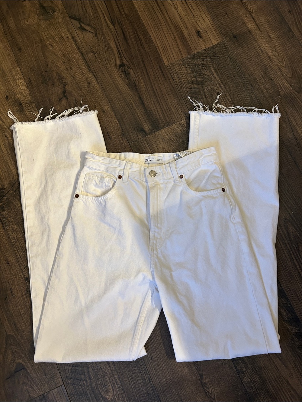 ZARA High Waisted Raw Hem Jeans
